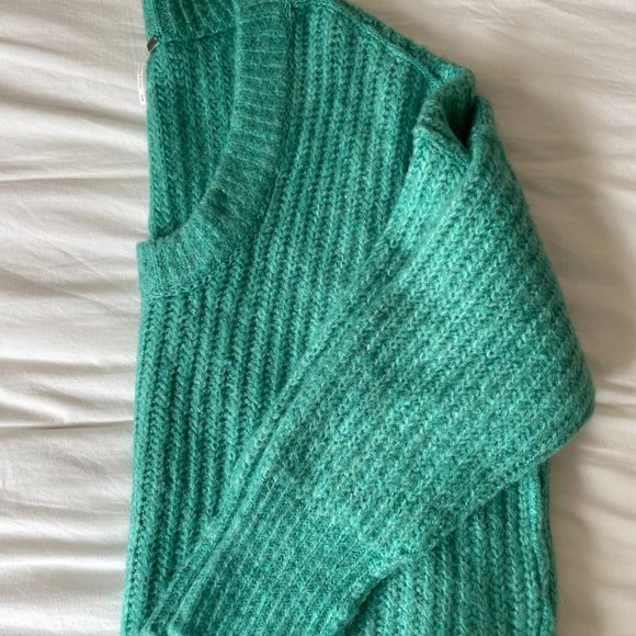 Free People Blue Bell V-Neck Sweater - Electric Teal NWT - Picture 9 of 15